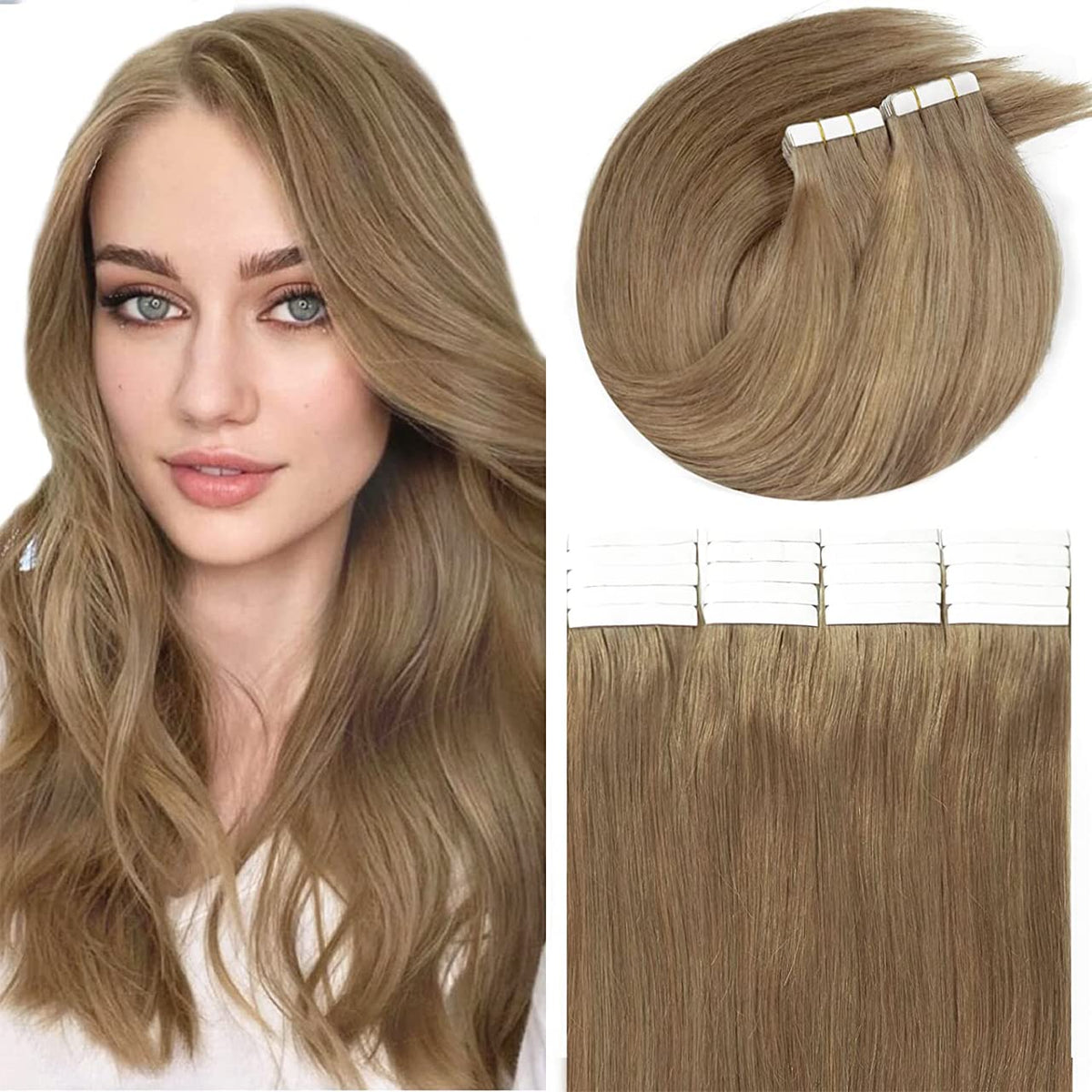 Lacer Light Brown Human Hair Tape In Extensions, 22 Inch, Seamless, 50G, 20Pcs Full Set