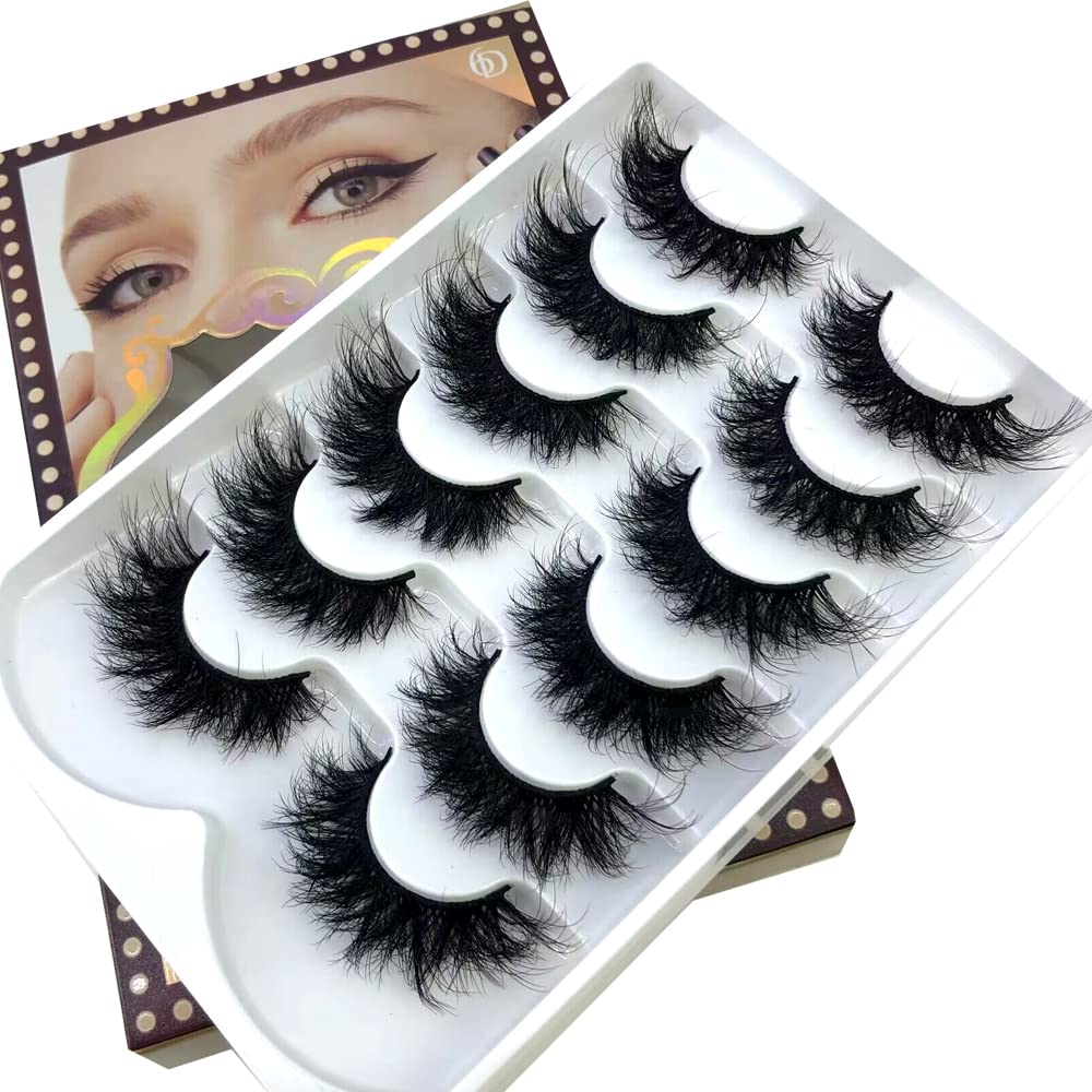 HBZGTLAD 8D Wispy Cat-Eye Faux Mink Eyelashes - 6 Pairs Dramatic Volume Lashes (