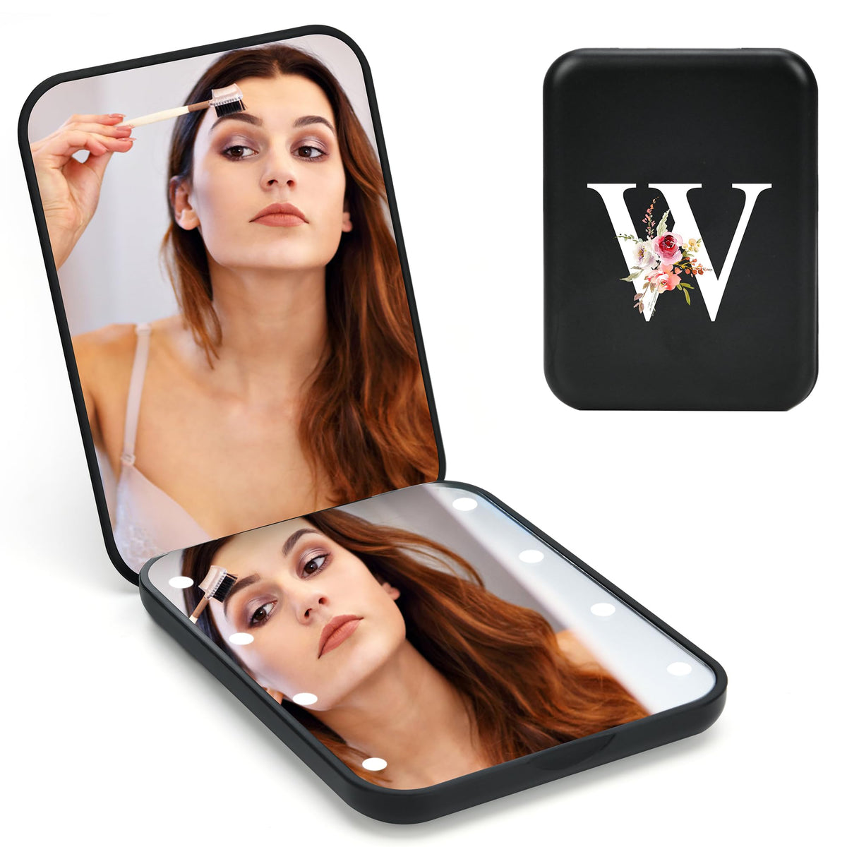 Bugarore Personalized Compact Mirror With Light - 1X/3X Magnifying Travel Makeup Mirror For Women