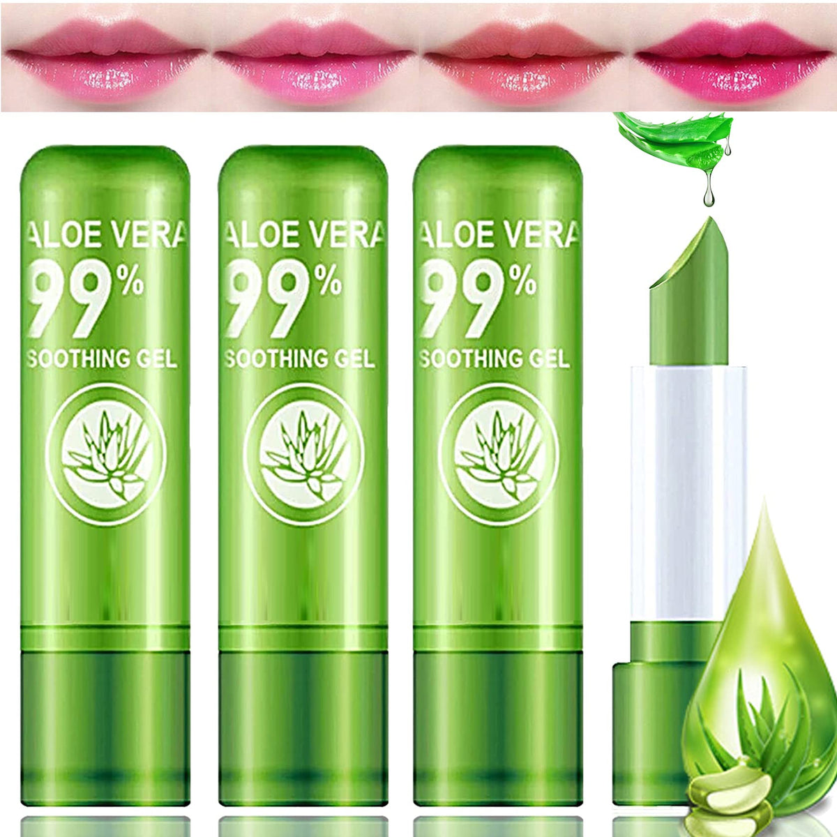 Lzylls 4 Pack Aloe Vera Lipstick - Long Wear, Waterproof, Color Changing Lip Balm & Gloss