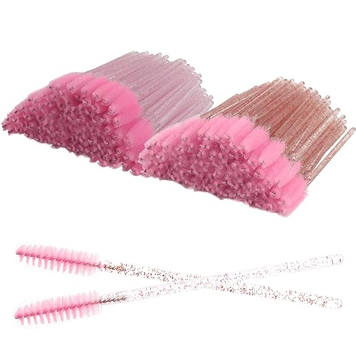 300Pcs Myaokue Disposable Mascara Wands & Eyebrow Brushes - Light Pink Makeup Kit