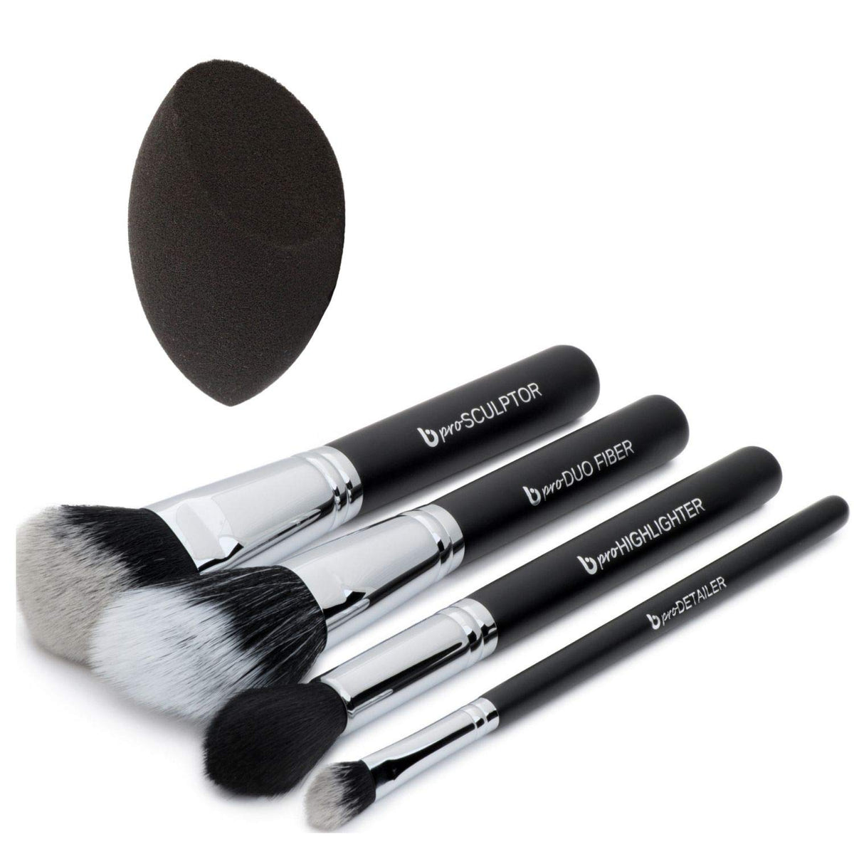 Beauty Junkees Contour Highlighter Brush Set – 5Pc Vegan Makeup Brushes With Blender Sponge