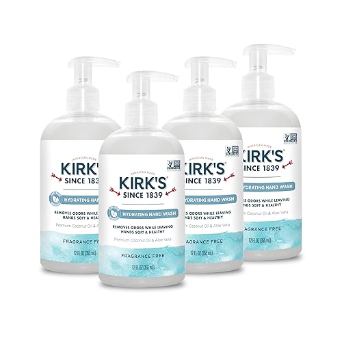 Kirk'S Hydrating Hand Wash, 12 Fl Oz (4 Pack), Coconut Oil & Aloe Vera, Vegan, Fragrance Free