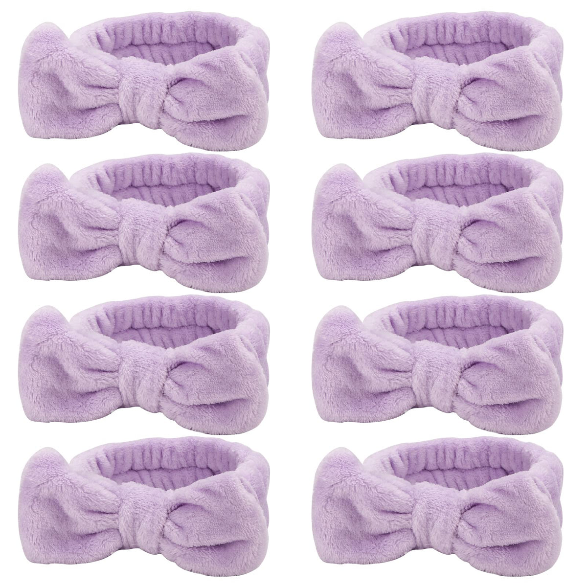 Ondder 8 Pack Purple Spa Headbands For Women - Terry Cloth Bow Hair Bands For Skincare