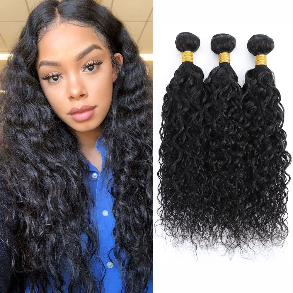 FASHION VILA Water Wave Hair Bundles 16 18 20 Inch Brazilian Virgin Remy Human Hair Extensions