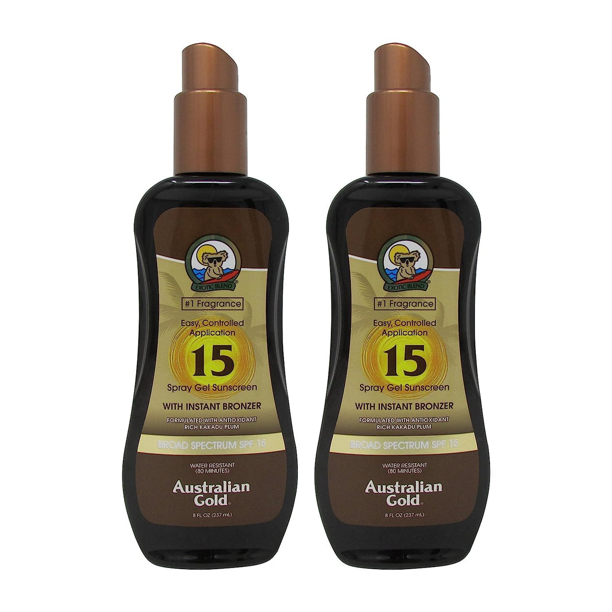 Australian Gold Spf 15 Sunscreen Spray Gel With Instant Bronzer, 8 Fl Oz (2 Pack)