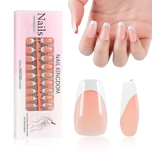 LIARTY 240 Pcs French Press On Nails, Short Coffin Acrylic Full Cover, Natural Tip