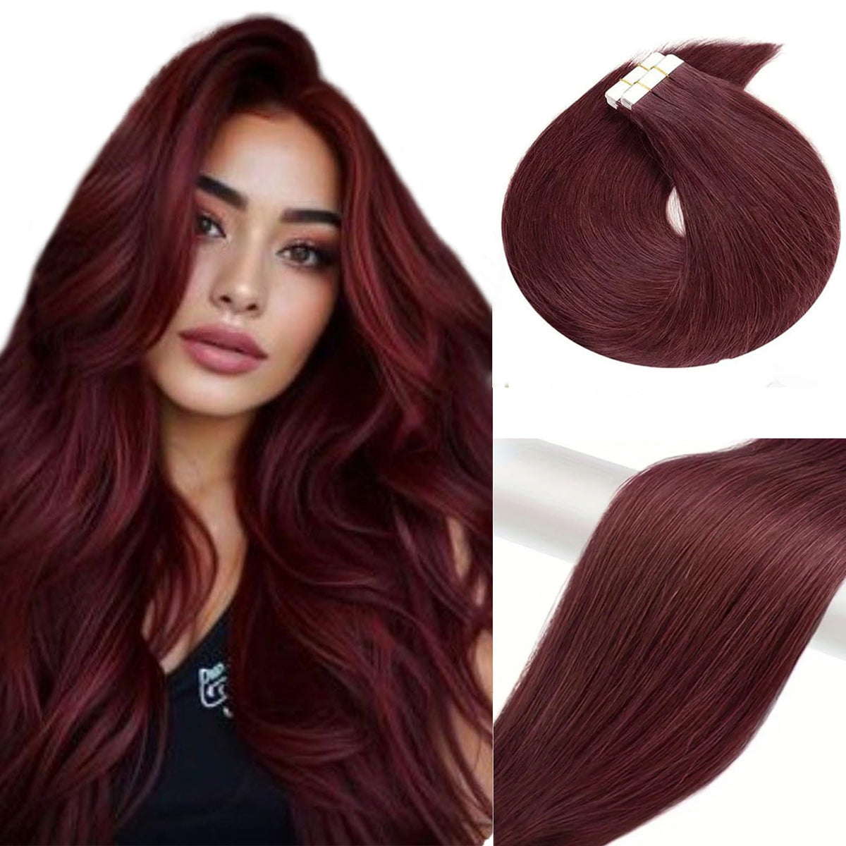 Munx 16 Inch Wine Red Tape In Hair Extensions - 30G Human Remy Straight 20Pcs