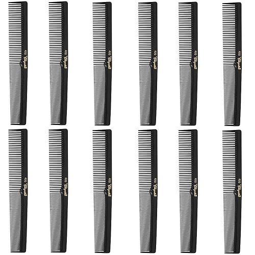 Krest Cleopatra 420 7&quot; Flat Square Back Barber Comb - 12 Pack, Black NBR Material