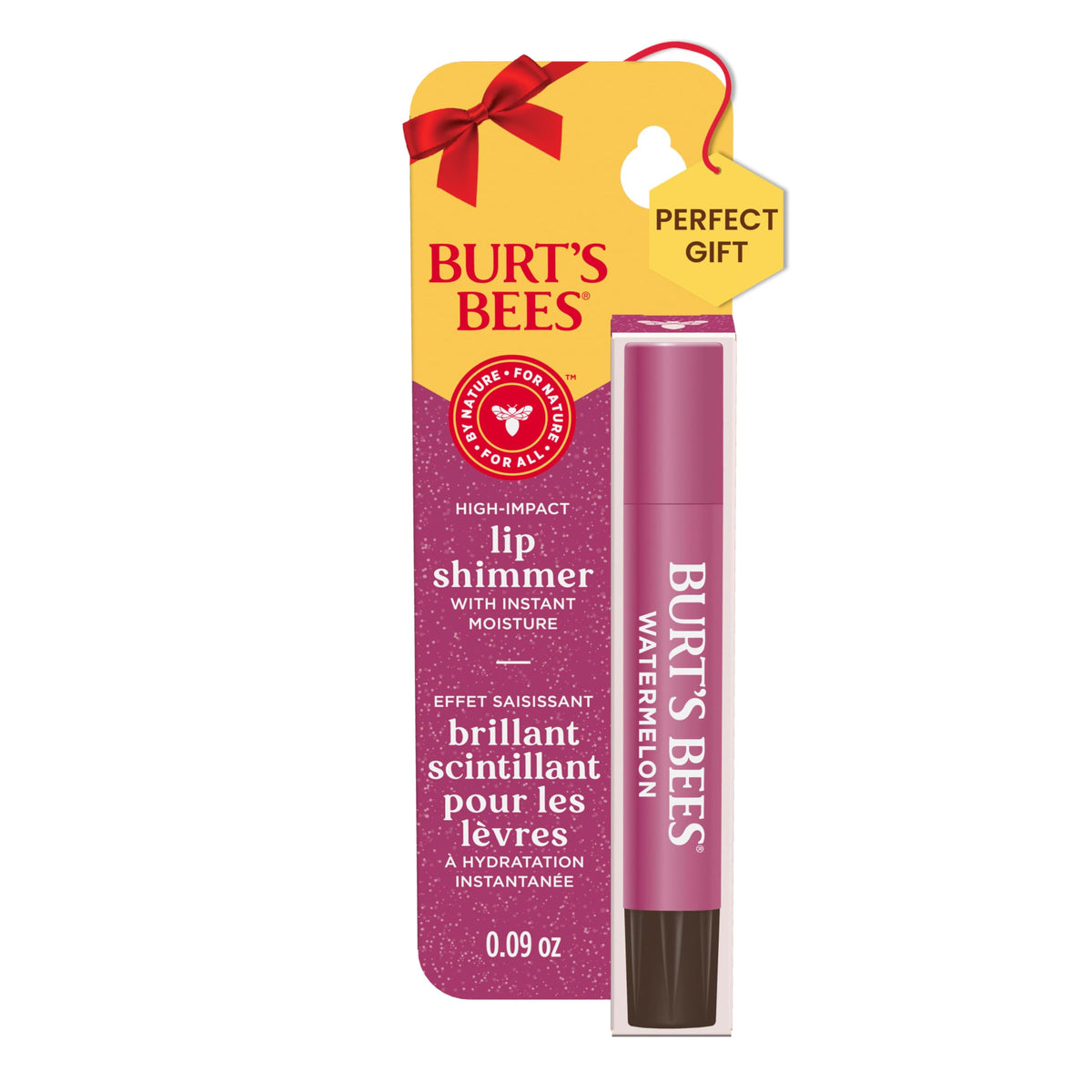 Burt’S Bees Shimmer Lip Tint - Watermelon Tinted Lip Balm For Hydration & Color, 0.09 Oz.