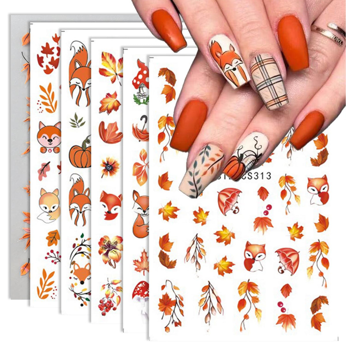 Ocouyvd 6 Sheets Fall Nail Art Stickers - 3D Autumn Designs For Diy Manicure