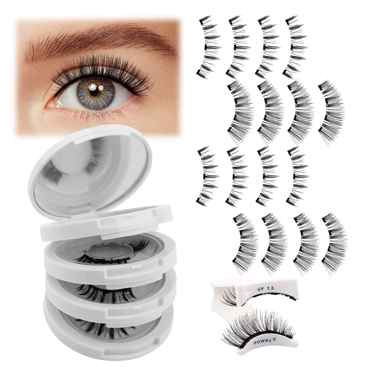 Fadlash 4 Pairs Magnetic Eyelashes Kit - Reusable, Natural Look, No Glue, Easy To Use