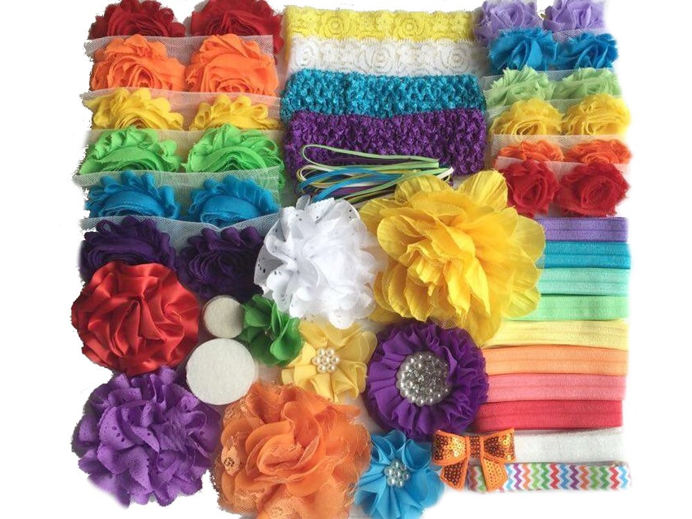 Bowtique Emilee Diy Baby Shower Headband Kit - Create 30 Colorful Rainbow Chiffon Headbands