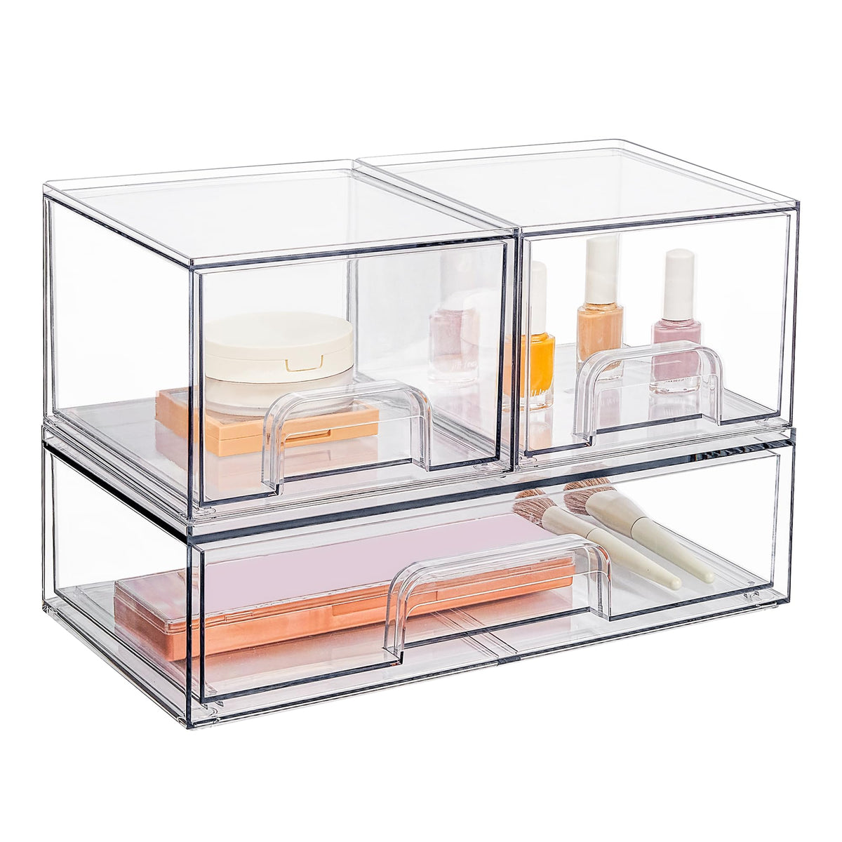 Vtopmart Stackable Storage Drawers Set Of 3 - Clear Plastic Organizer Bins For Makeup & Beauty Supplies