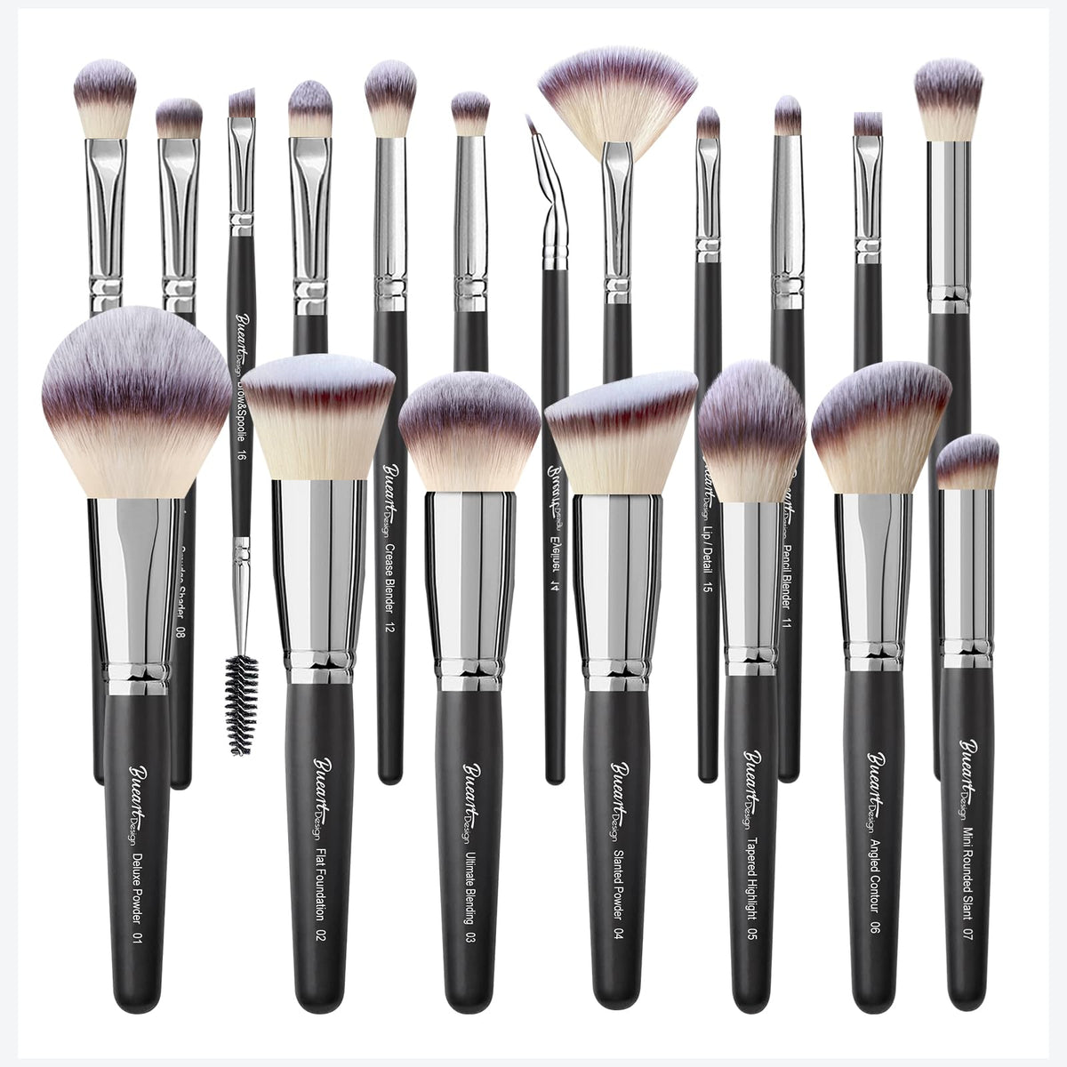 Bueart Design 19Pcs Ultra Soft Matte Black Makeup Brush Set For Flawless Application