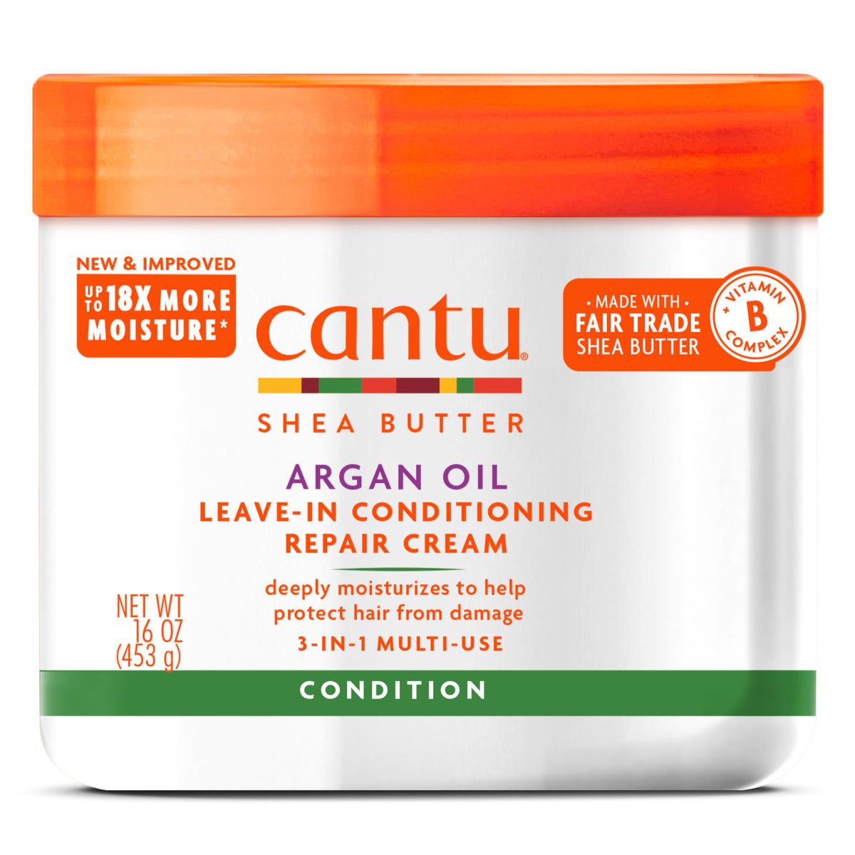 Cantu Argan Oil Leave-In Conditioning Repair Cream, 16 Oz - Moisturizes & Repairs Hair