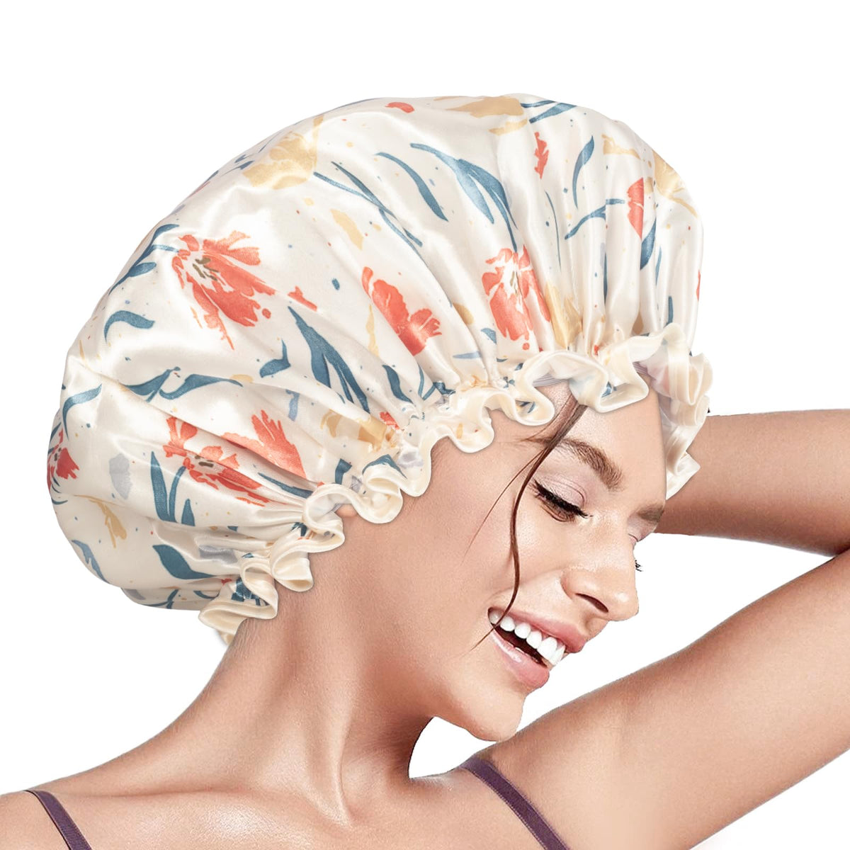 Aquior Reusable Shower Cap For Women - Waterproof, Double Layer, Soft For Long Thick Hair