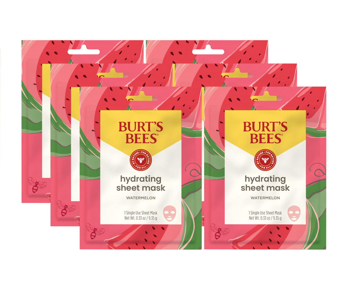 Burt'S Bees Watermelon Hydrating Sheet Mask, 6 Count - Revitalize & Moisturize Skin