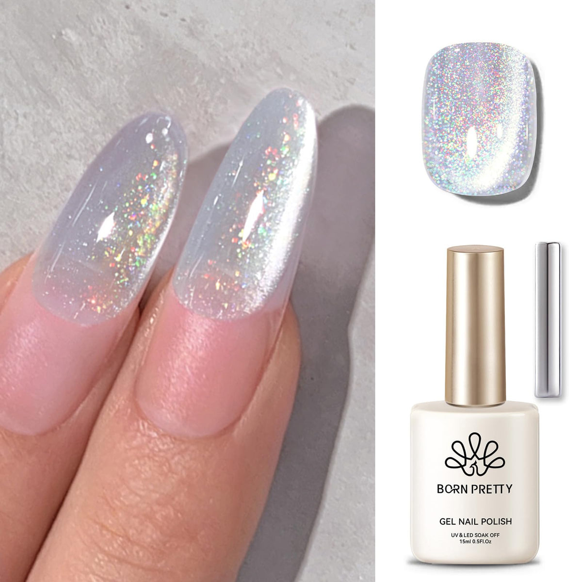 Born Pretty Holo Ceramic Cat Magnetic Eye Gel Nail Polish 15Ml - Glitter Iridescent Soak Off