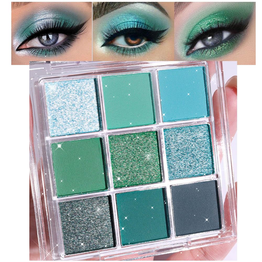 Evpct 9 Colors Green Glitter Eyeshadow Palette - Highly Pigmented Waterproof Makeup