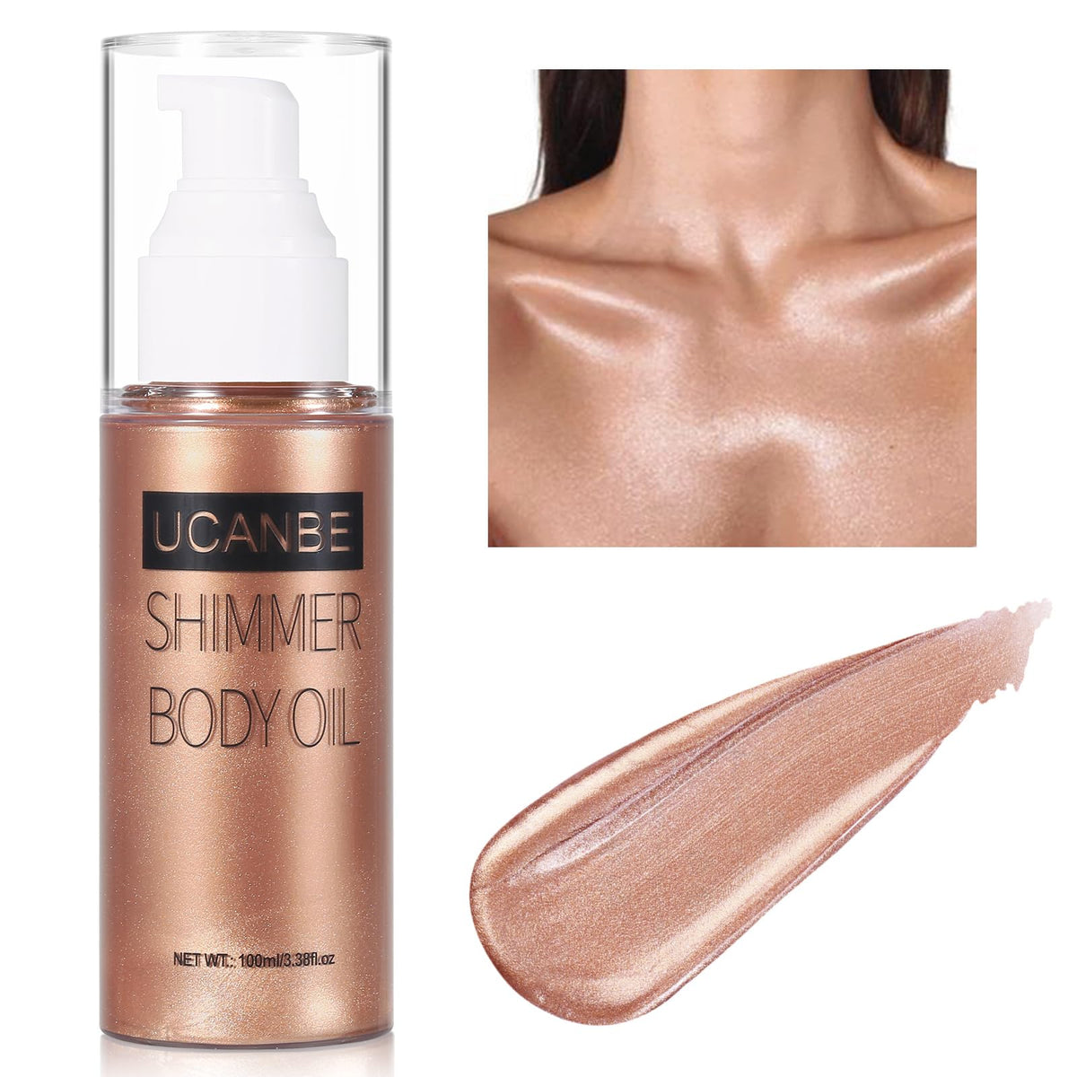 Ucanbe Rose Gold Body Shimmer Oil 100Ml - Moisturizing Illuminator & Glitter Lotion