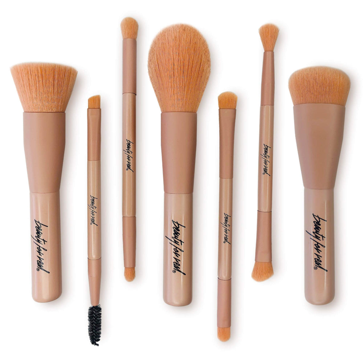 Beauty For Real 7-Piece Makeup Brush Set - Matte Pink, Vegan, Soft Non-Shedding Bristles