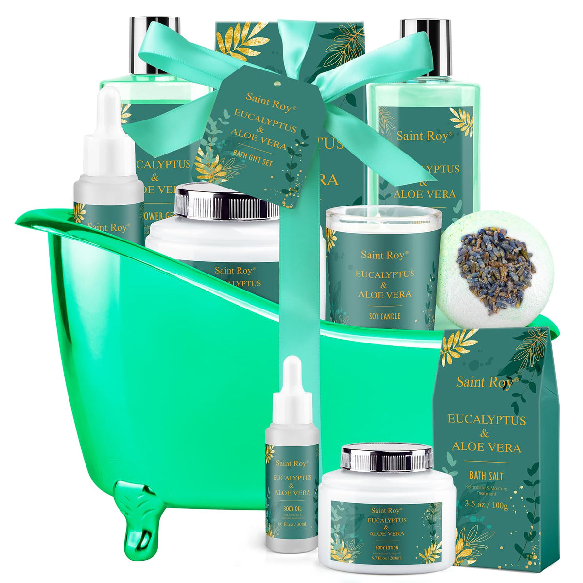 Saint Roy Eucalyptus & Aloe Vera Spa Gift Set - 8 Pcs Bubble Bath & Gifts For Her & Him