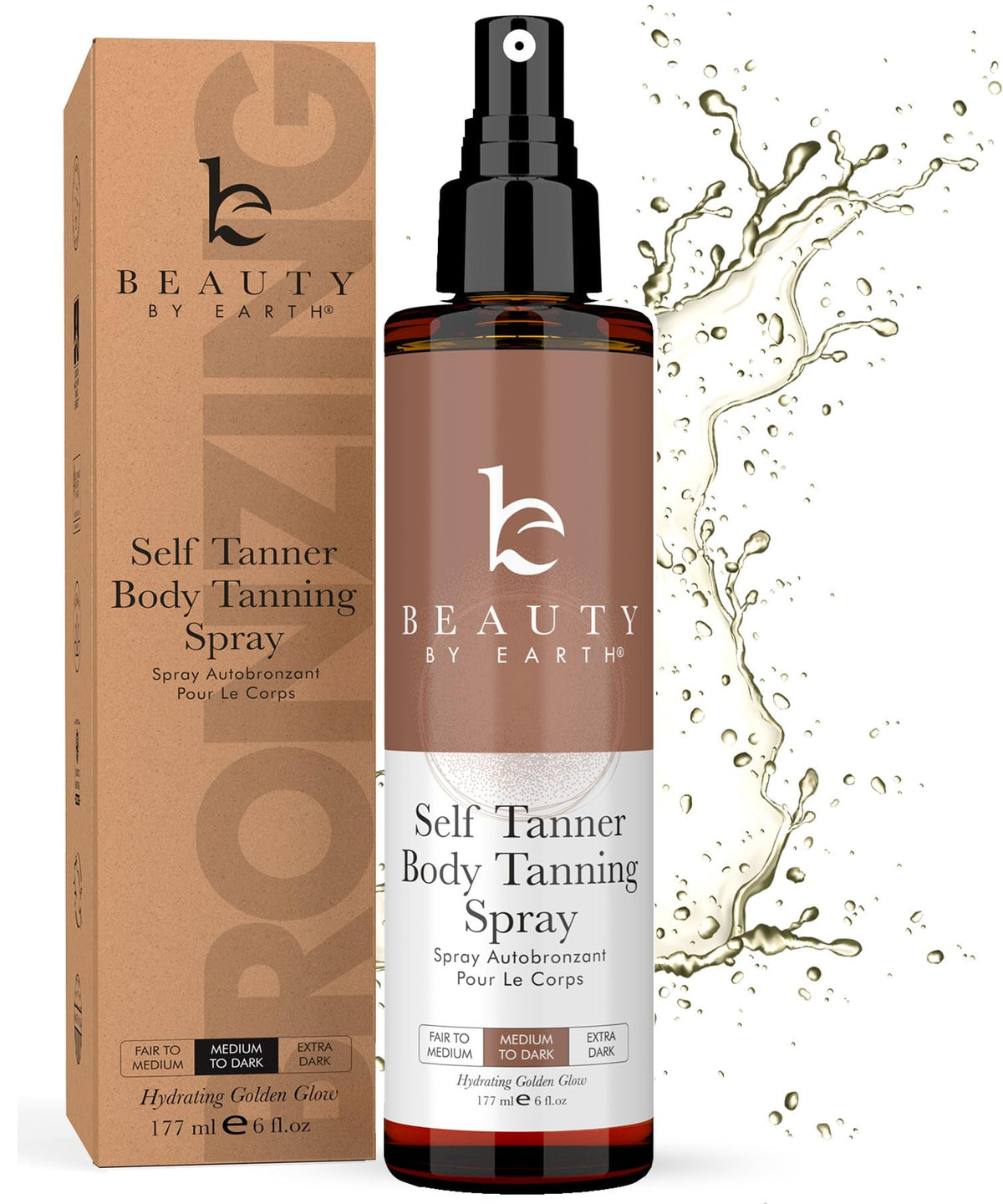 Beauty By Earth Self Tanner Spray - Fast Drying, Natural Ingredients, Medium To Dark, 6 Fl Oz