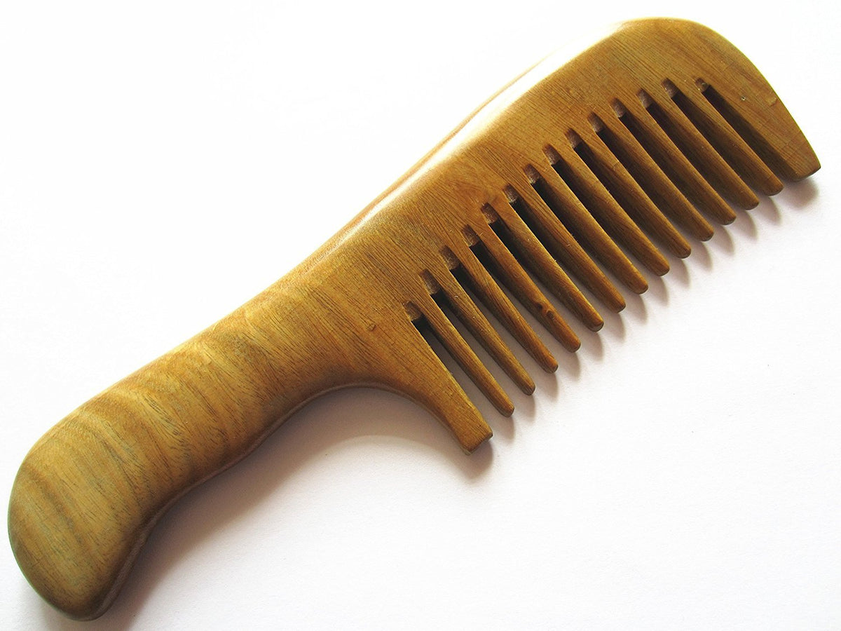 Myhsmooth Wide Tooth Sandalwood Comb for Curly Hair Detangling - Aromatic, Handmade, 7&quot;