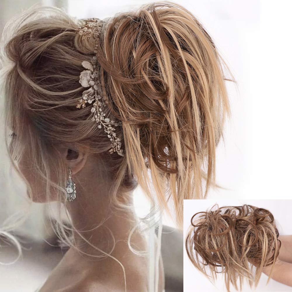 Lativ Messy Hair Bun Scrunchies Extension - Dark Brown & Natural Blonde Updo Accessories