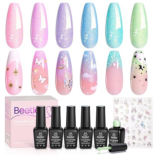 GLAMERMAID Shimmer Green French Tip Butterfly Press on Nails - 24 Pcs Medium Almond Reusable Gel Nails