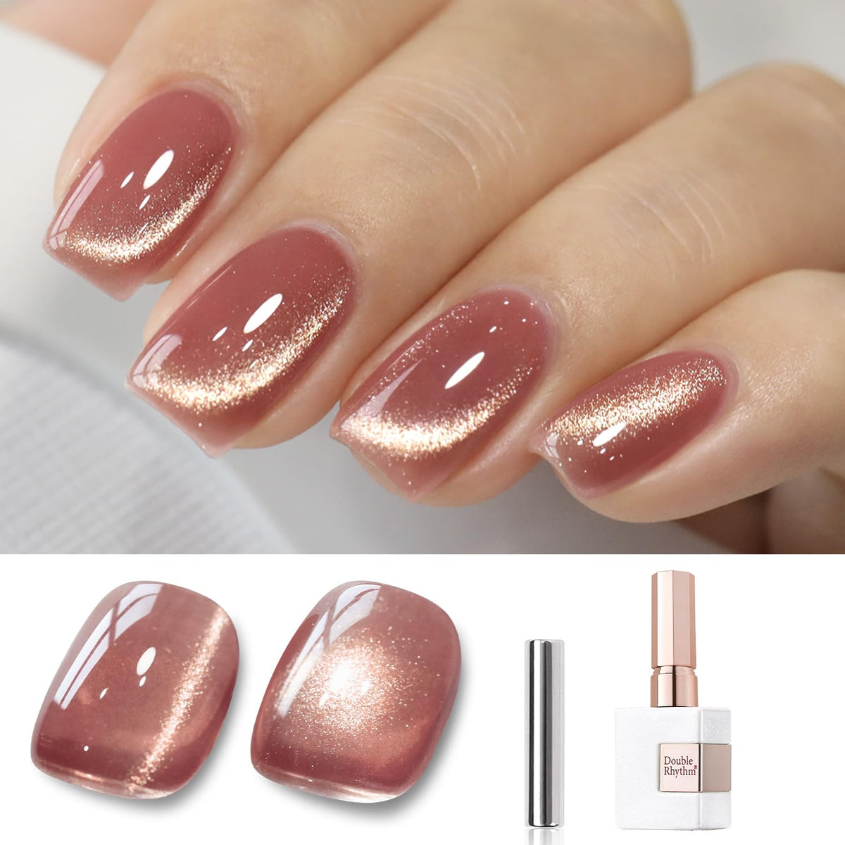 Double Rhythm Cat Eye Gel Polish 15Ml - Plum Purple Holographic Glitter, Soak Off Nail Art