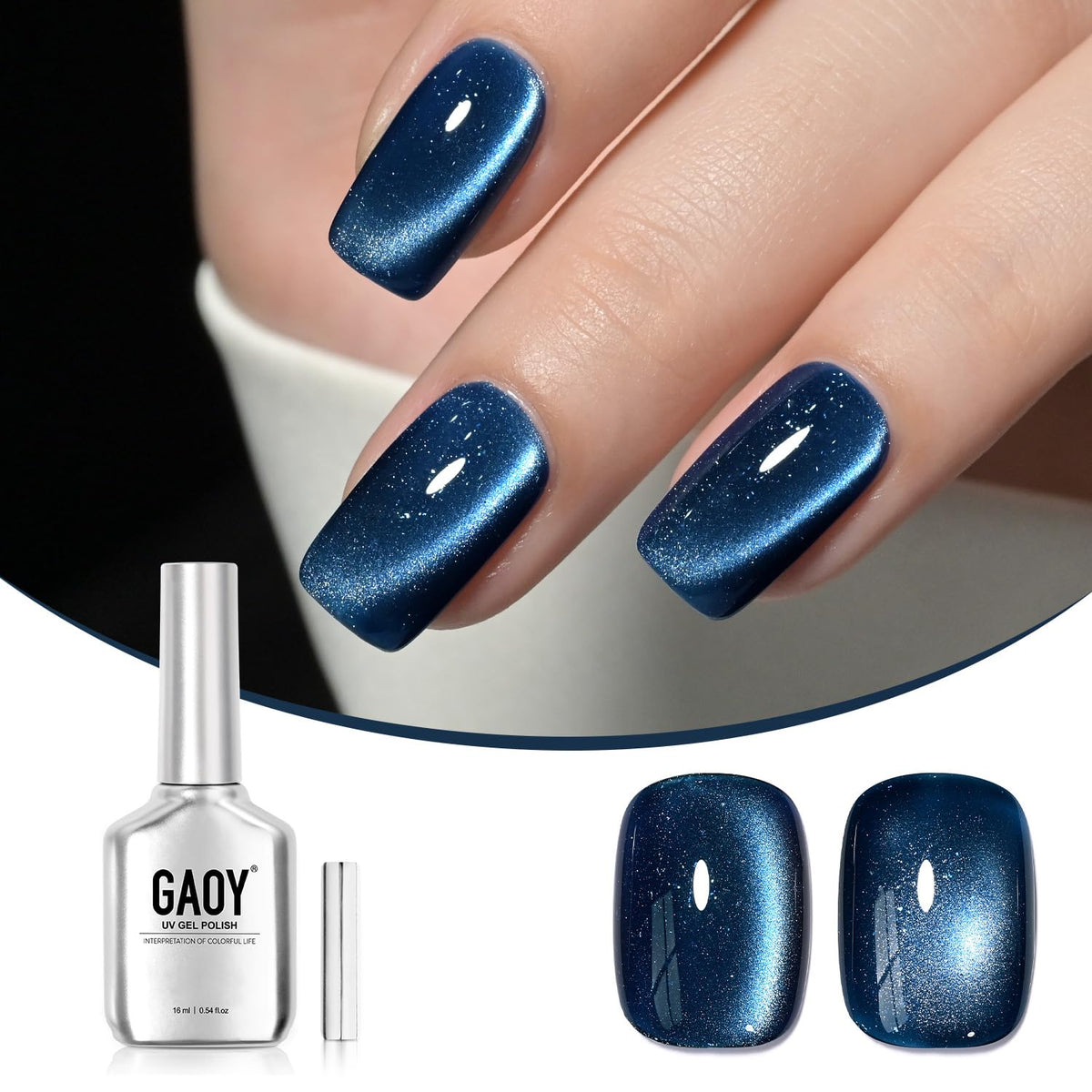 Gaoy Mystic Blue Cat Eye Gel Nail Polish, 16Ml Glitter Holographic Uv Gel With Magnet