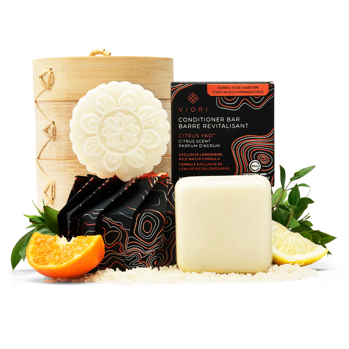 Viori Citrus Yao Shampoo & Conditioner Bar Set With Bamboo Holder - Sulfate Free, Hair Growth