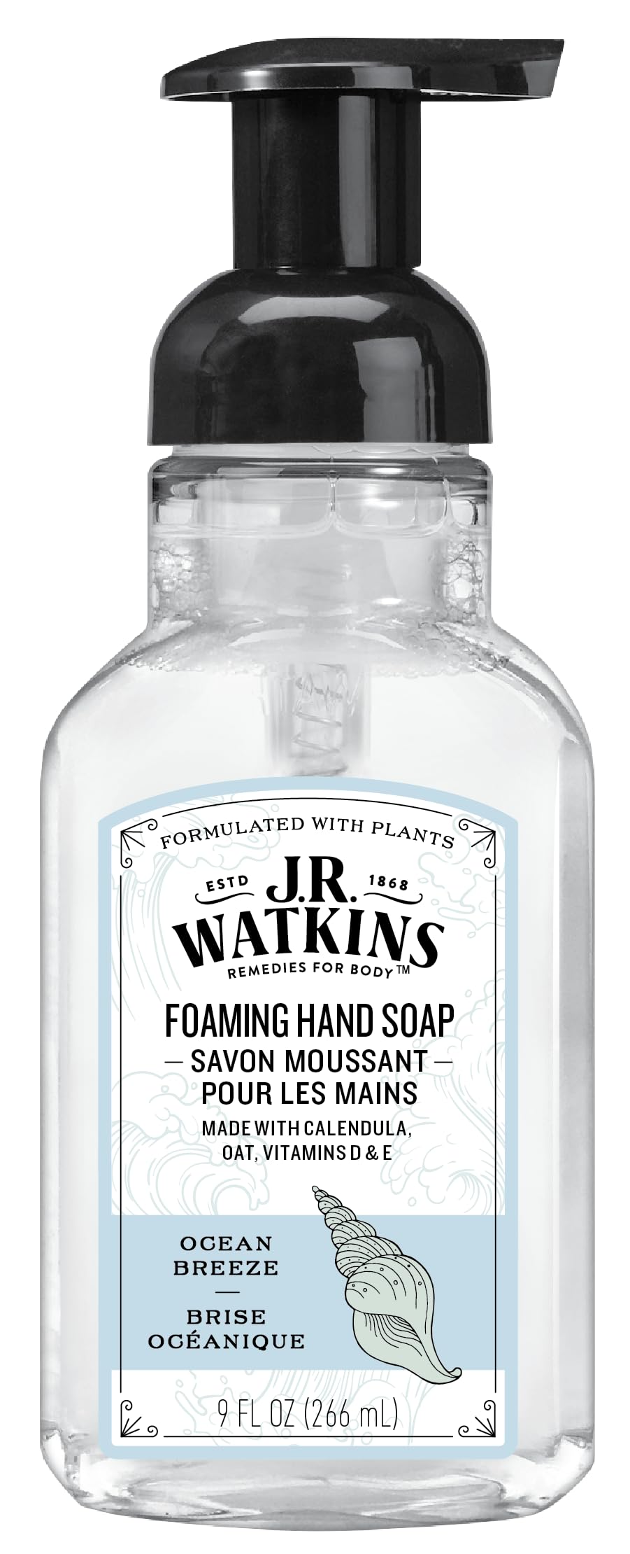 J.R. Watkins Ocean Breeze Foam Hand Soap, 9 Oz - Clear Plastic Bottle