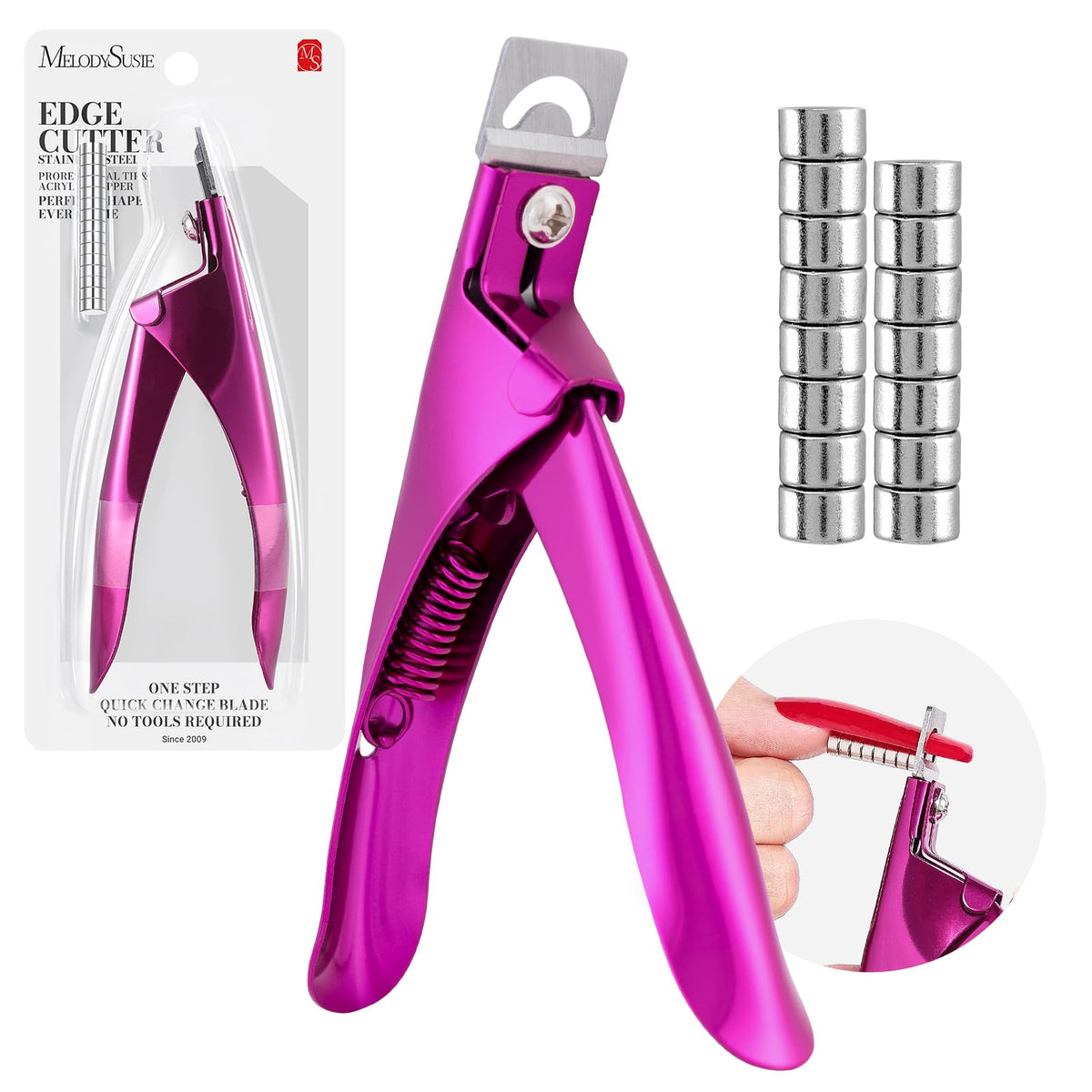 Melodysusie Acrylic Nail Clippers With 15 Magnet Sizers, Adjustable Stainless Steel Trimmer, Plum