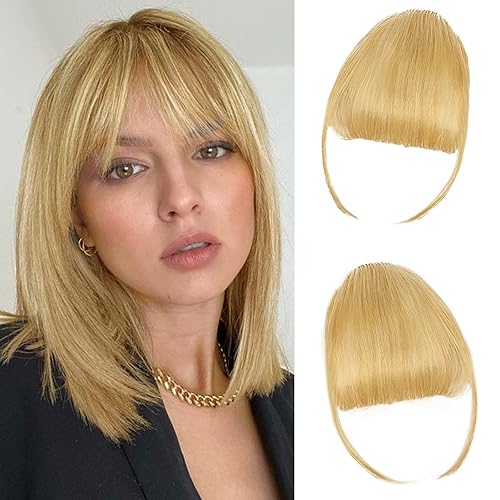 WECAN Light Blonde Clip in Bangs - 100% Human Hair Fringe for Women, Everyday Wear