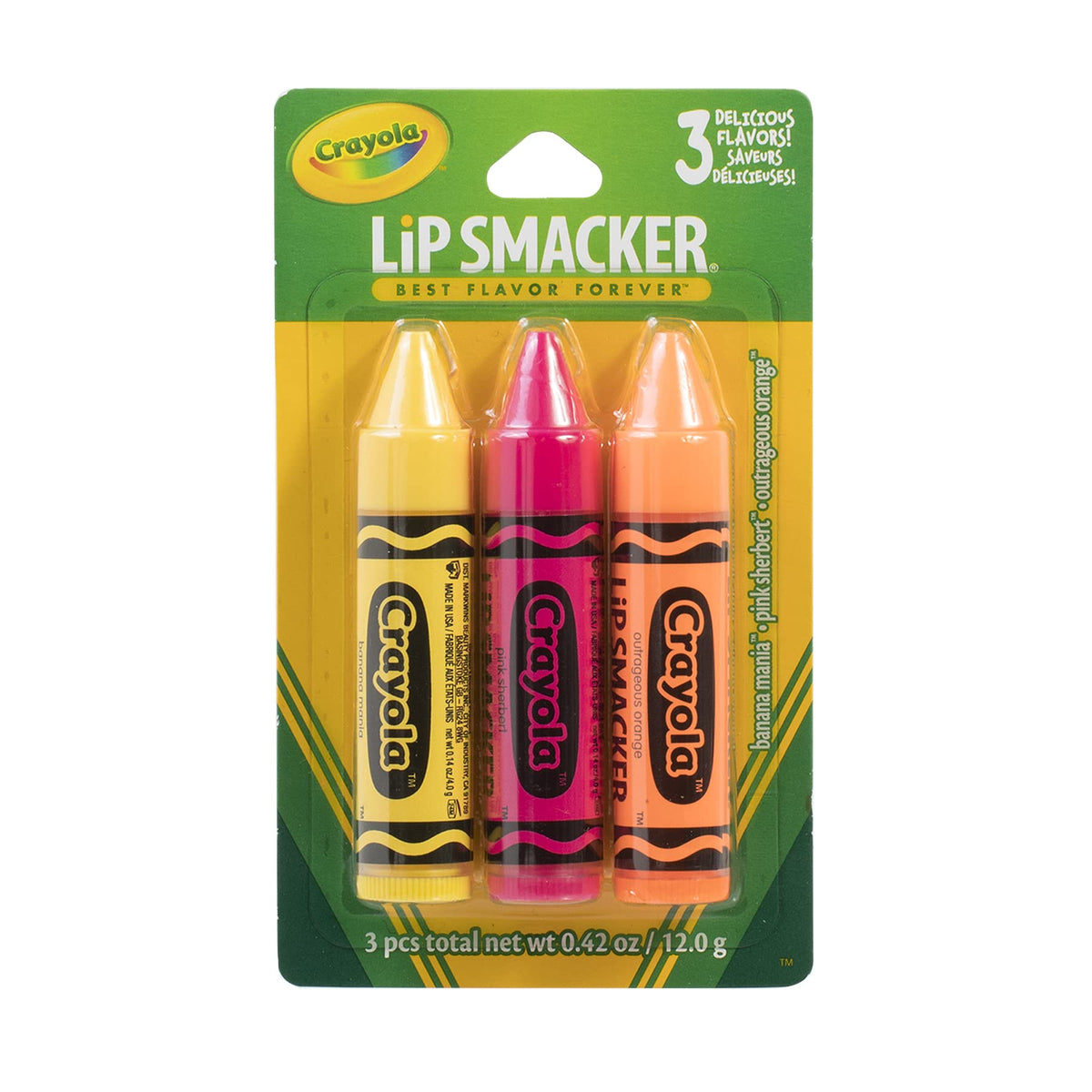 Lip Smacker Crayola Crayon Lip Balm Trio - Banana, Sherbert, Orange, 3 Count, Kids & Adults