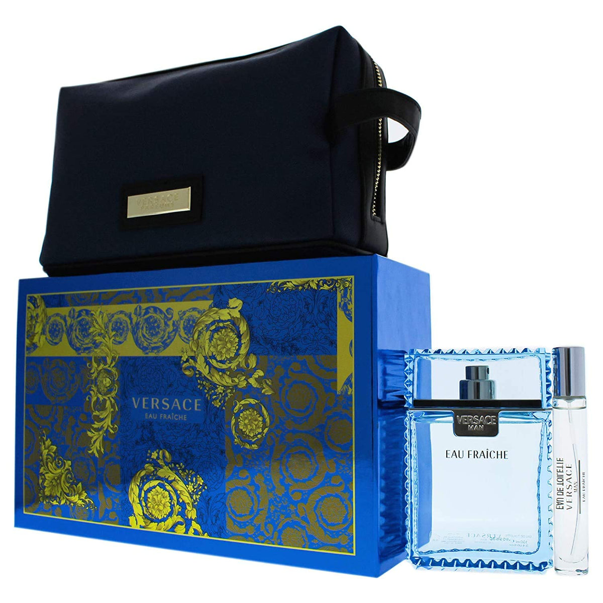 Versace Eau Fraiche Men’S 3 Piece Set: 3.4 Oz Eau De Toilette Spray + Travel Spray + Trous