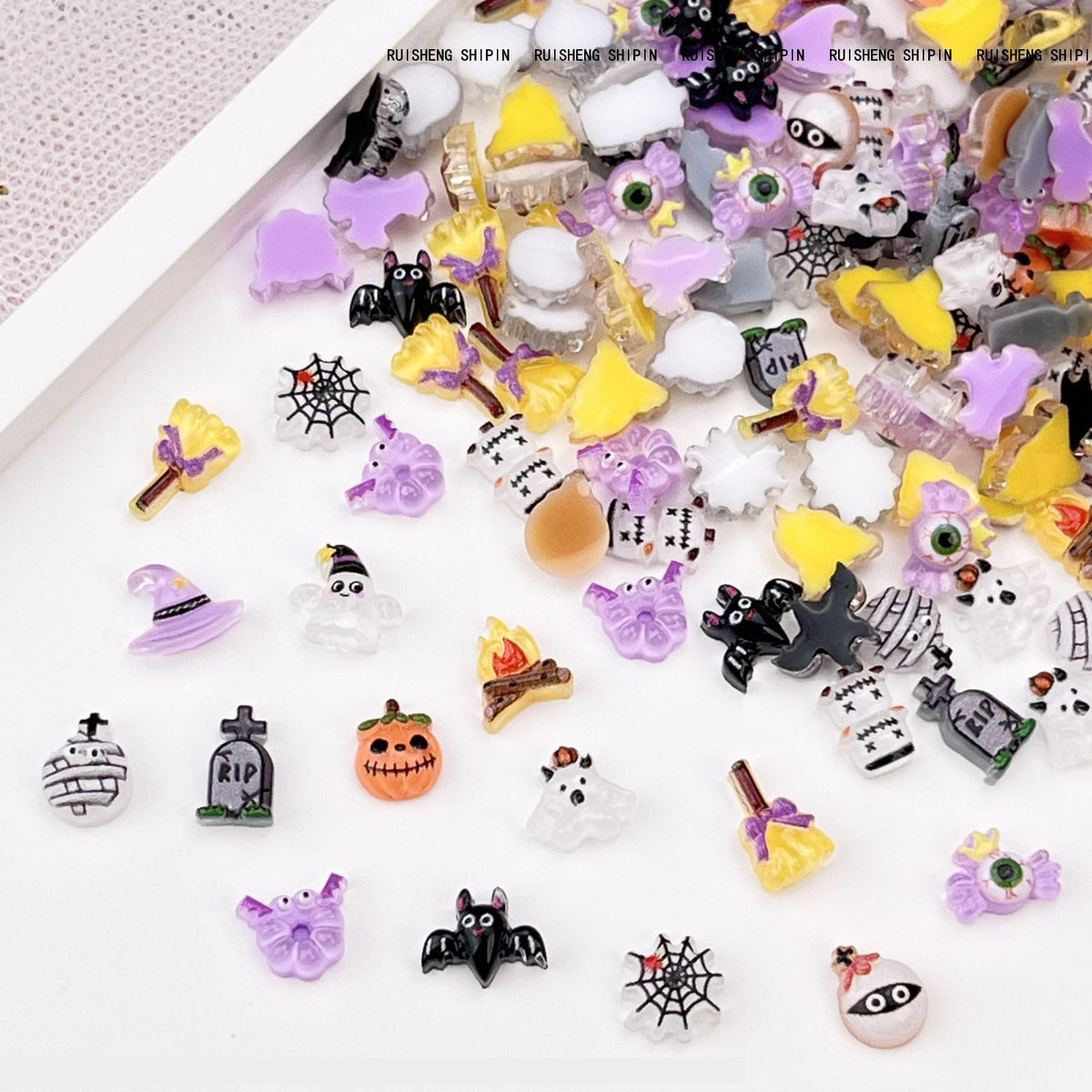 Lbpepamz 100Pcs 3D Halloween Nail Art Charms - Pumpkins, Ghosts, Brooms, Resin