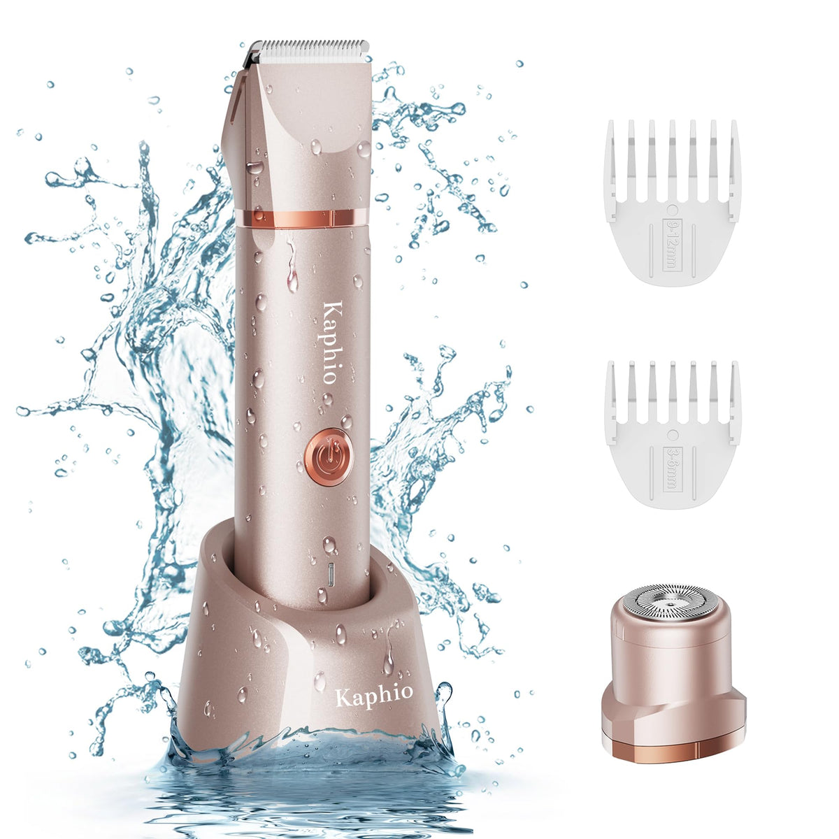 Kaphio 2 In 1 Bikini Trimmer For Women - Rechargeable Ipx7 Waterproof Electric Shaver, Rose Gold