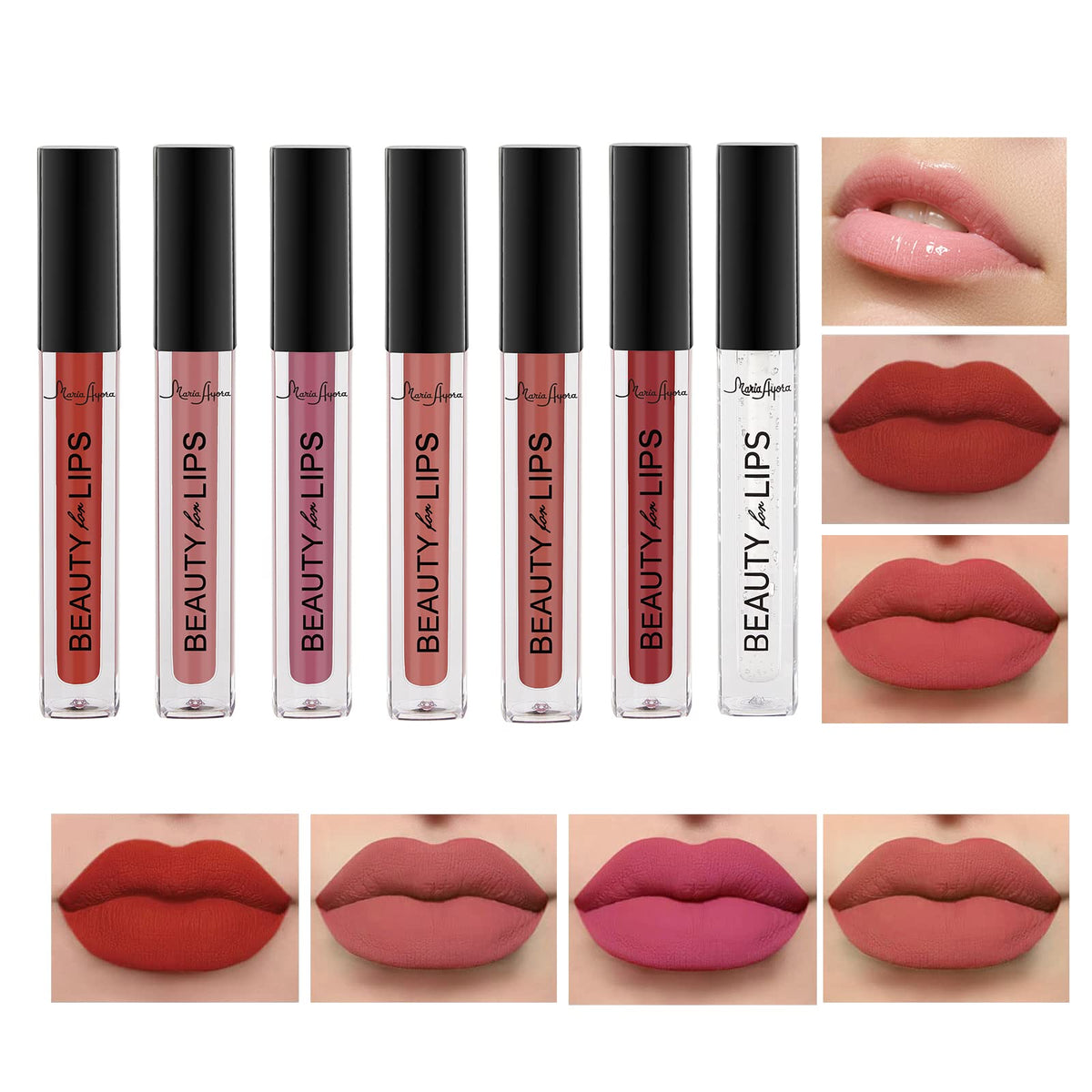 Maria Ayora 7Pcs Lip Gloss Set - Matte Velvet, Long-Lasting, Waterproof, Vegan & Cruelty Free