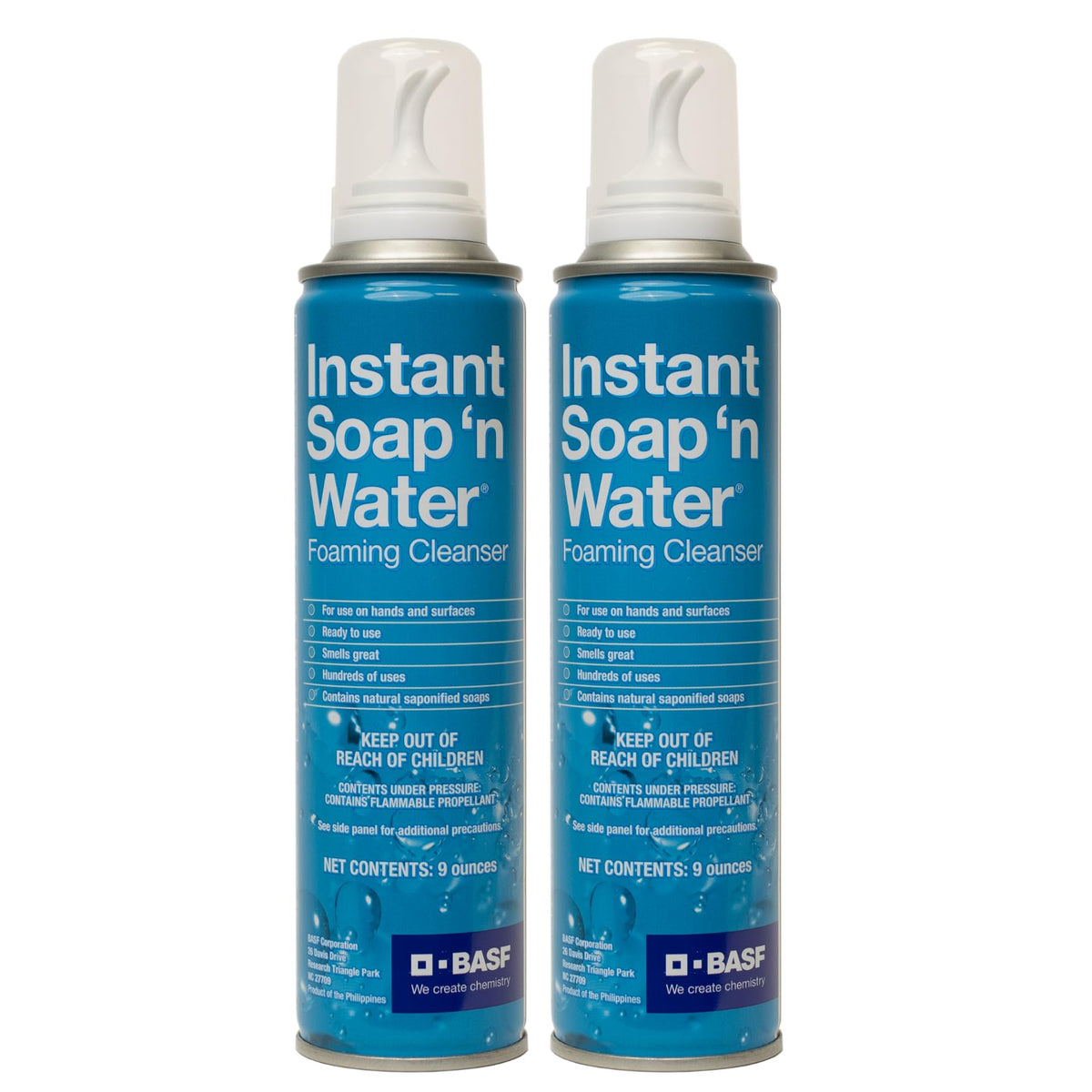 Basf Instant Soap 'N Water Foaming Hand Cleanser, 2 Pack, No Rinse, 9 Oz Each, Travel Size