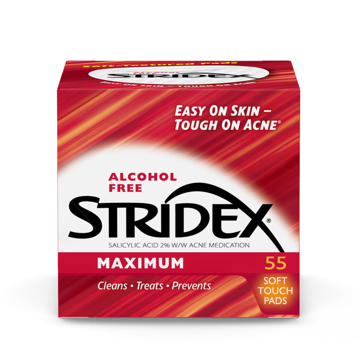 Stridex Maximum Medicated Acne Pads, 55 Count - Alcohol Free Facial Cleansing Wipes