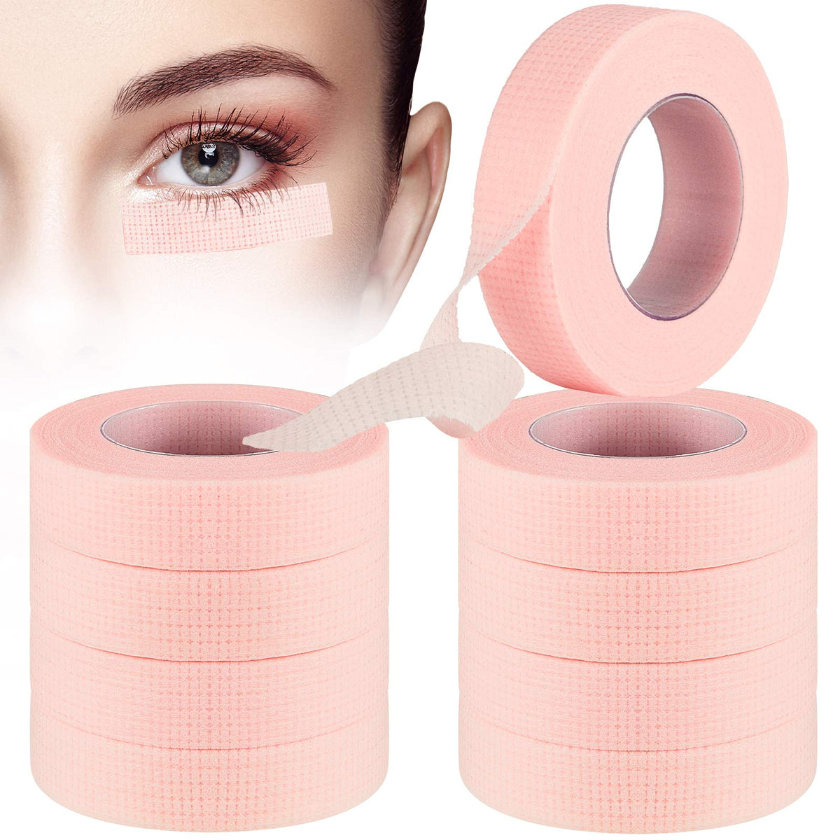 Maitys 10 Rolls Pink Eyelash Extension Tape - Breathable Non-Woven Adhesive, 0.5 Inch, 10