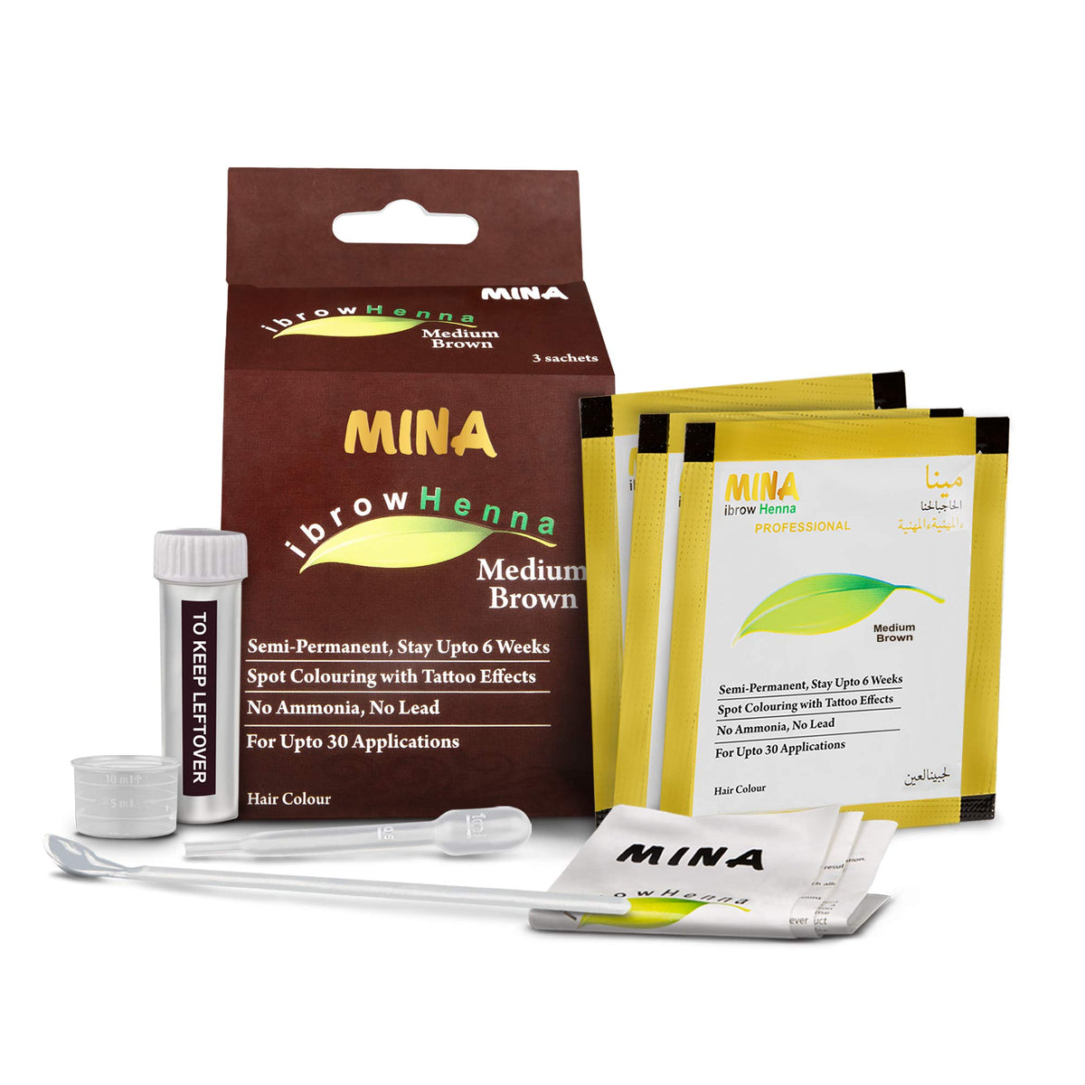 Minaibrow Medium Brown Hair Tinting Powder - Water/Smudging Proof, Vegan & Cruelty-Free, 8 Pieces