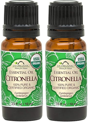 US Organic Citronella Essential Oil 100% Pure, 10ml Pack of 2 for Skin Care & DIY Projects