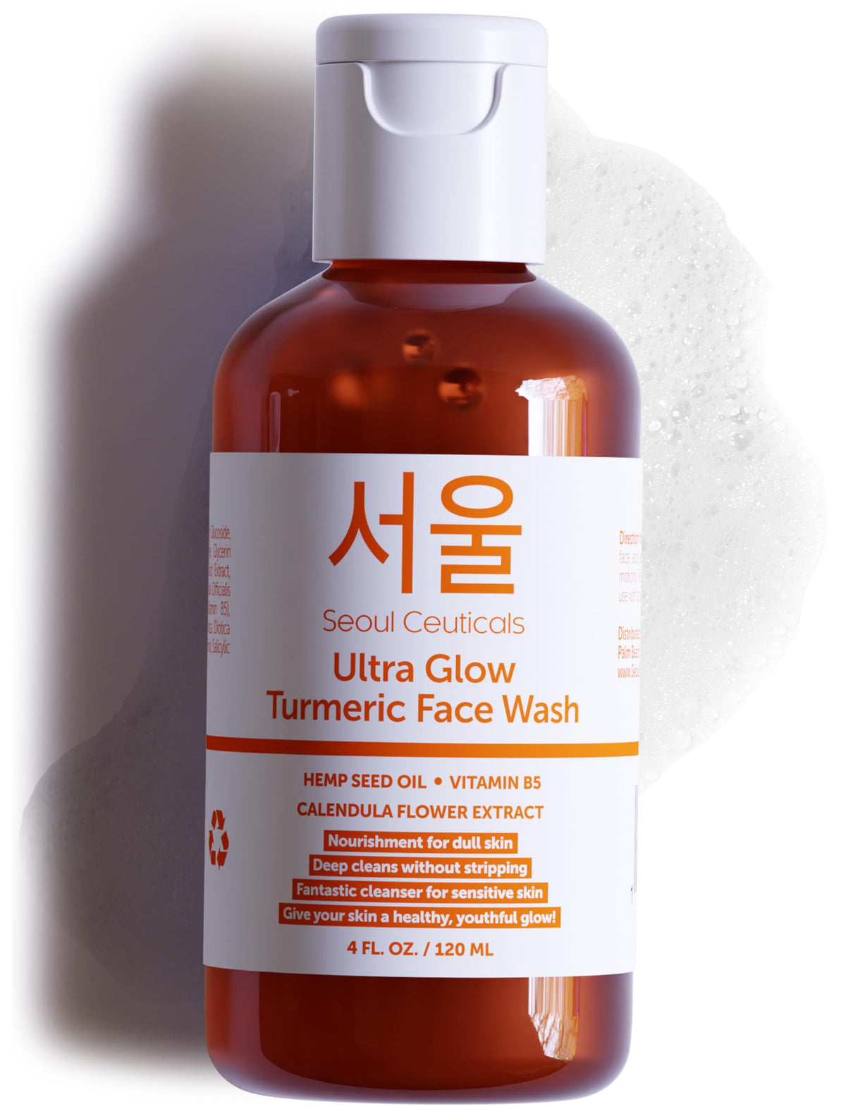 Seoulceuticals Korean Turmeric Face Wash – Vegan Cleanser For Dry Sensitive Skin, 4Oz