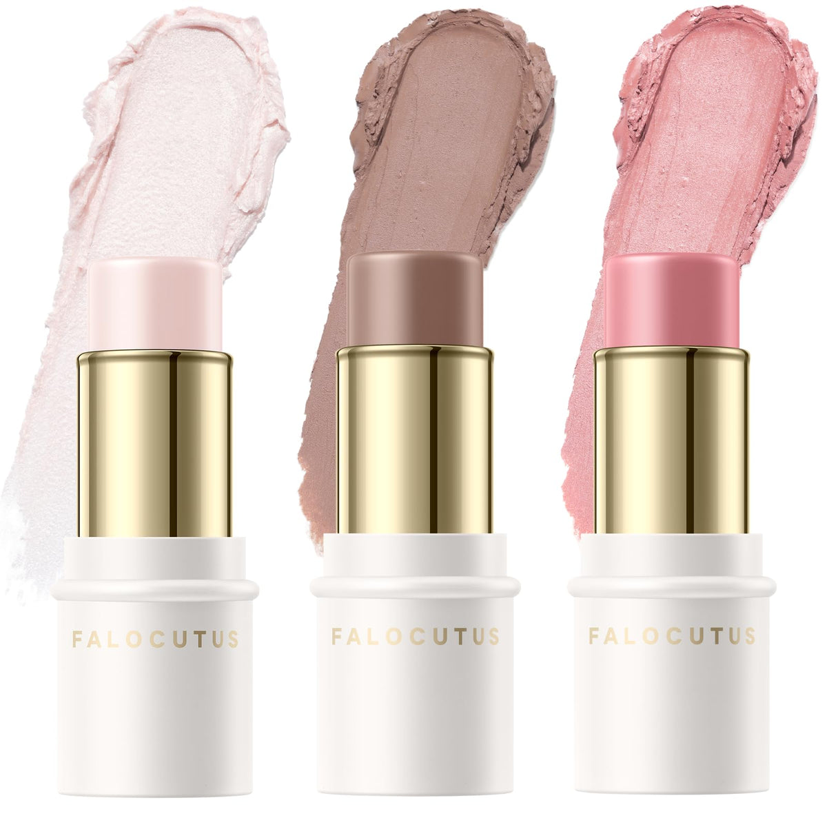 Falocutus 3 Pcs Fair-Cool Contour Stick Set - Cream Blush & Highlighter, Long Lasting Makeup