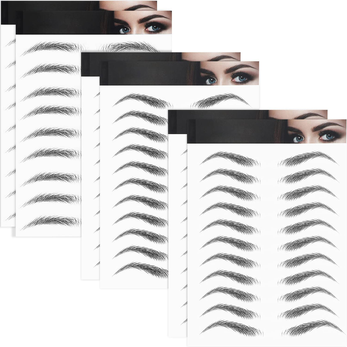 Blulu 6 Sheets Waterproof Eyebrow Tattoos - Arch Style Transfers For Women & Girls, Black